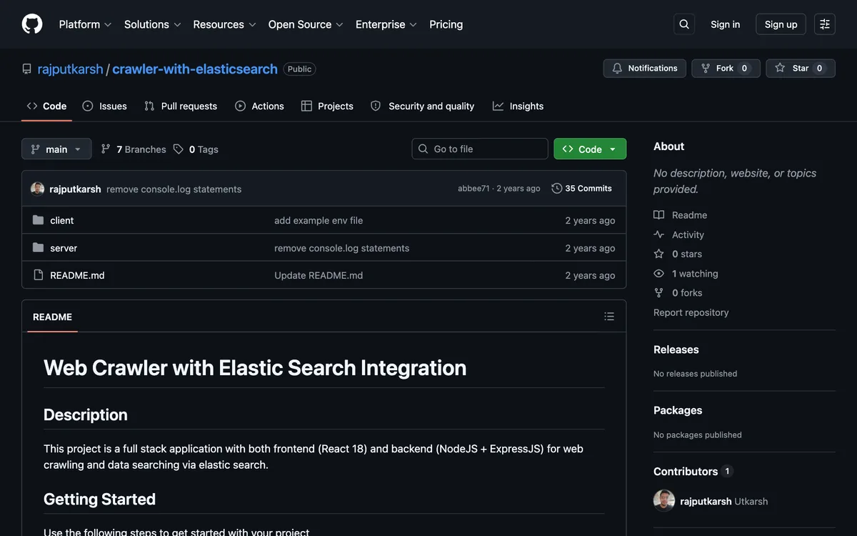 Web Scraper (ElasticSearch) — screenshot